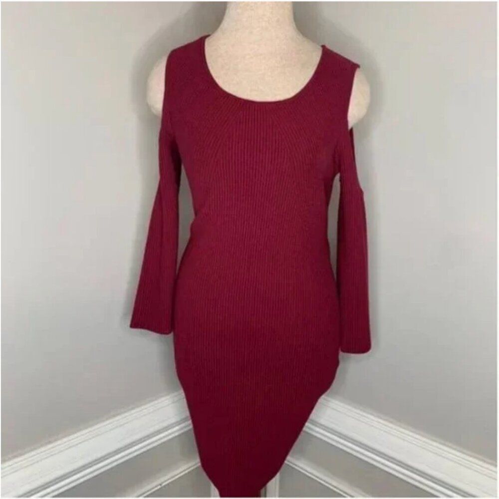 Rebecca Minkoff Josefina Women's Cold Shoulder Ribbed Bodycon Dress Size Medium - Picture 2 of 10